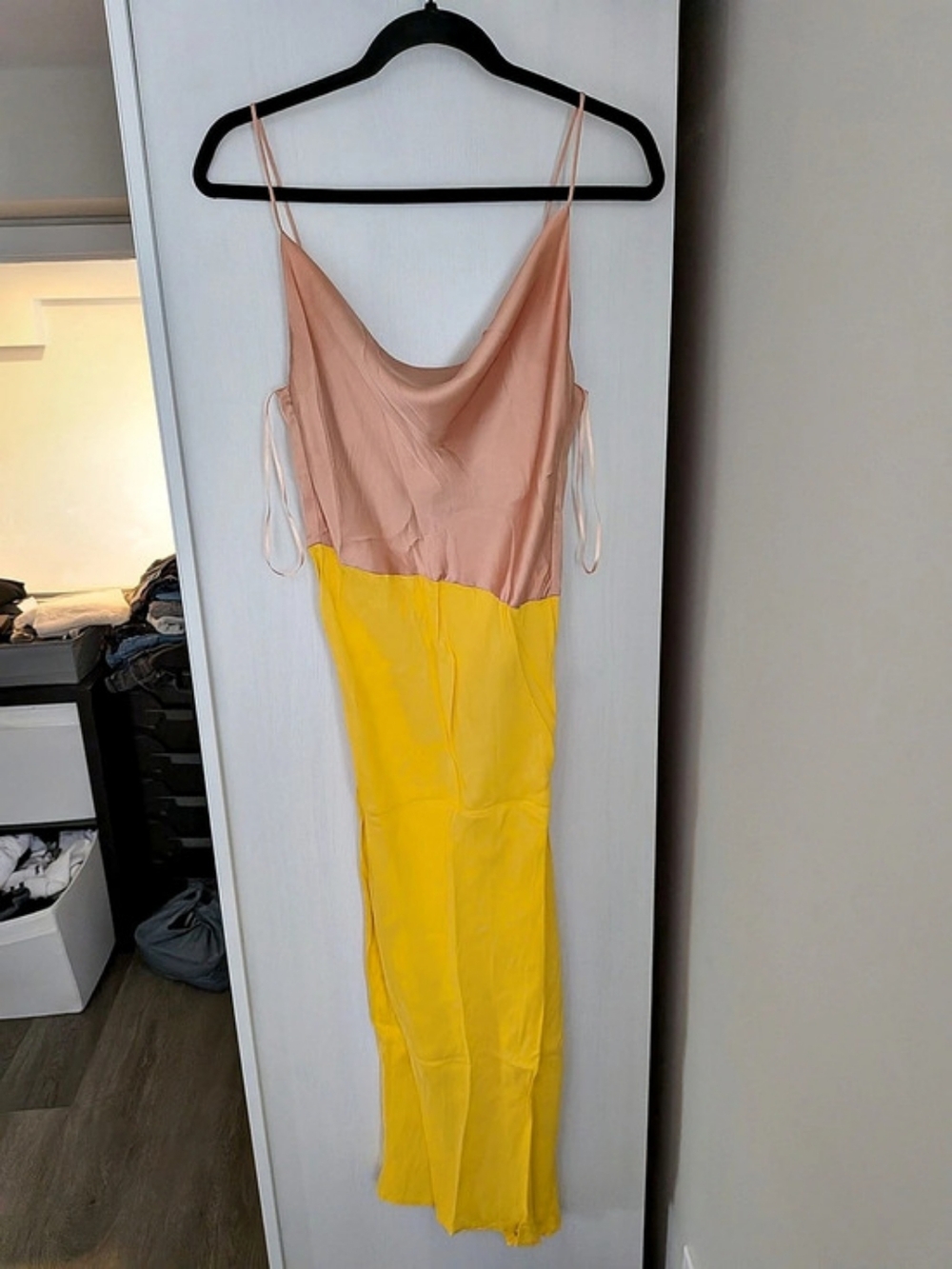 Zara Satin Slip Dress Maxi Yellow & Pink